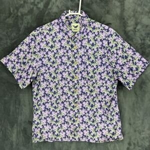 Yiume Mens Short Sleeve Button Down Shirt Small Purple Floral Cotton 100% Cotton
